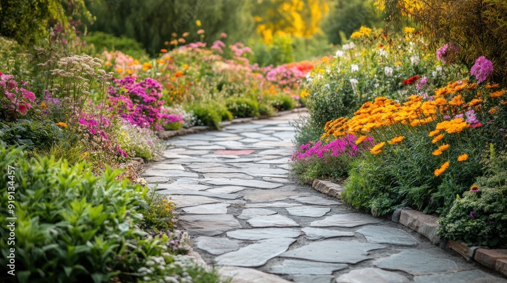 Stone Path through a Colorful Garden Stone Path through a Colorful Garden