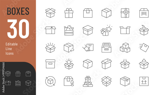 Boxes Line Editable Icons set. Vector illustration in modern thin line style of delivery related icons: open and closed box, return, surprise, and more. Pictograms and infographics