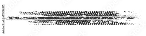 Grunge tire track, wheel braking marks. Truck, car or motorcycle tread pattern silhouette. Auto race, motorsport, speed racing design element. Vector illustration
