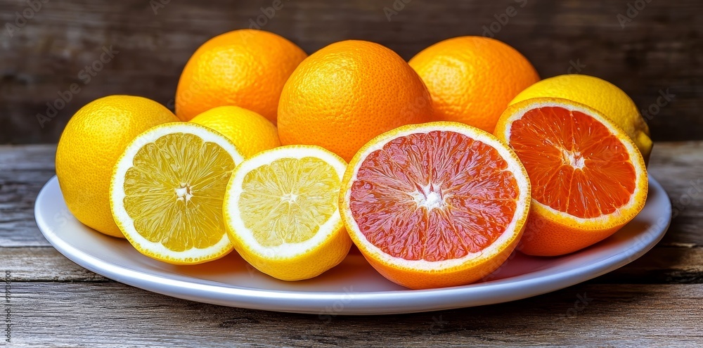 It is a visually stunning and refreshing display of seasonal citrus fruits, composed of vibrant oranges and a single lemon. It is a visually stunning and refreshing display of seasonal citrus fruits, composed of vibrant oranges and a single lemon.