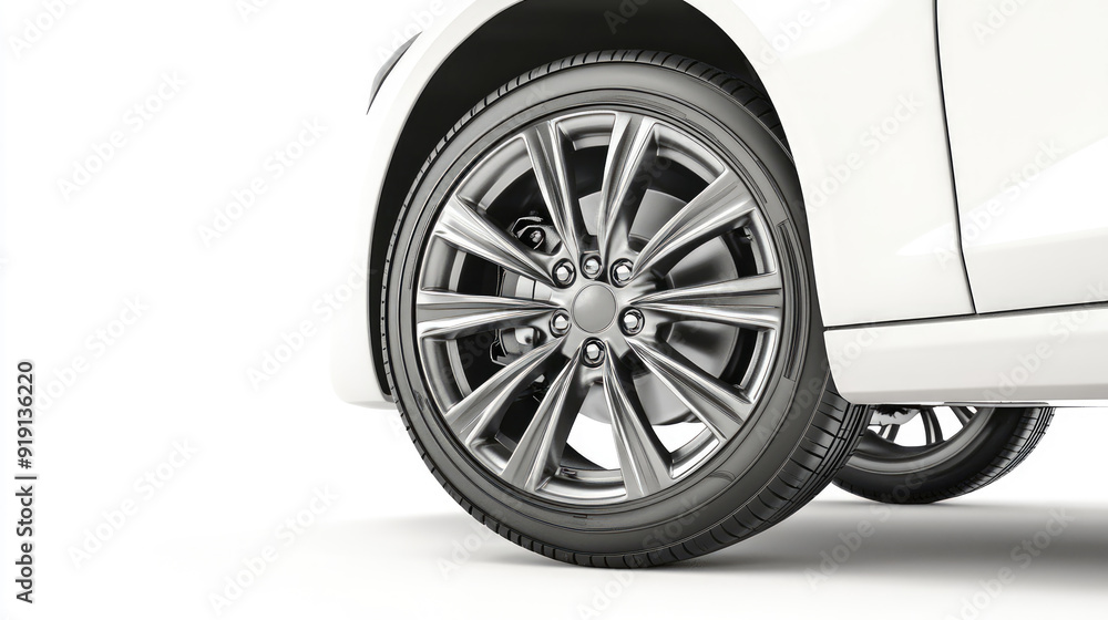 White car wheel standing on a white background White car wheel standing on a white background