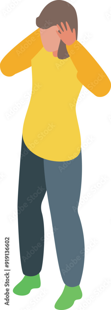 Young woman is covering her ears with her hands, trying to block out a stressful situation Young woman is covering her ears with her hands, trying to block out a stressful situation