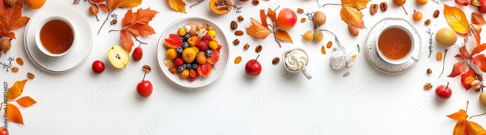 Autumn themed brunch with watercolor style and seasonal breakfast spread Autumn themed brunch with watercolor style and seasonal breakfast spread
