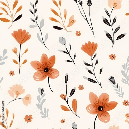 Watercolor Terracotta Floral Background, Seamless Floral Pattern, Boho Floral Symphony, Pattern for Wallpaper
