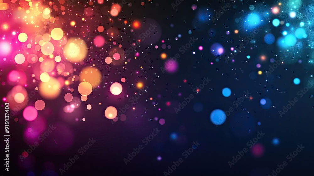 Abstract background with colorful bokeh lights and a dark gradient. Copy space on the left side. Abstract background with colorful bokeh lights and a dark gradient. Copy space on the left side.