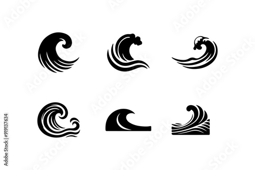 Set of Wave silhouette vector illustration.