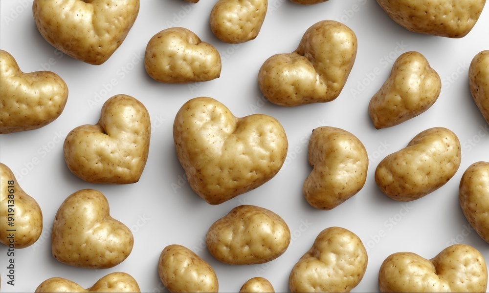 Heart-shaped potatoes on a white background Heart-shaped potatoes on a white background