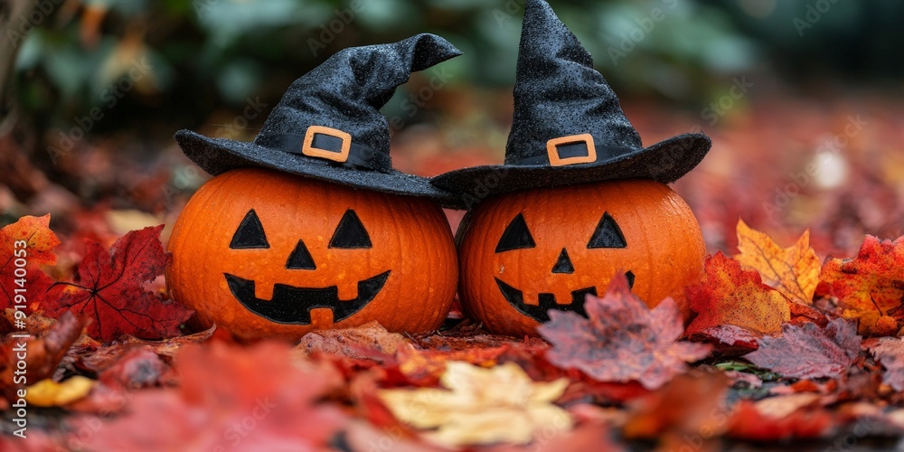 Naklejka premium Autumnal Halloween Doorway Welcoming Trick-or-Treaters