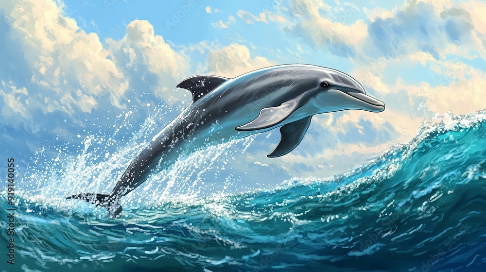 Naklejka premium Joyful Dolphin Leap: Stunning Ocean Wildlife Photography