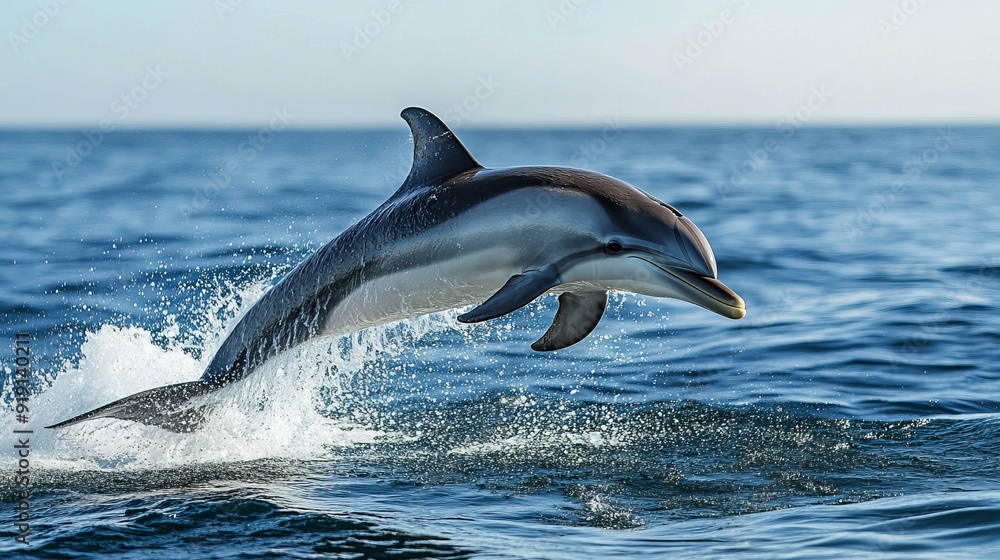 Fototapeta premium Playful Dolphin Leaps Out of the Ocean in Stunning Photo