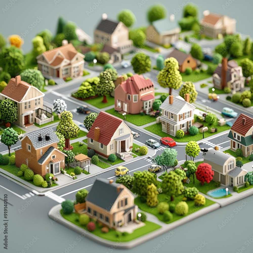 Serene Mini Cubic Suburban Haven in Soft Afternoon Light, Generative Ai Serene Mini Cubic Suburban Haven in Soft Afternoon Light, Generative Ai