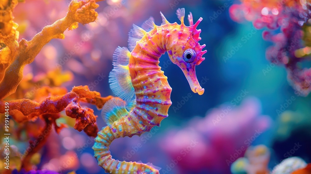 Vibrant Seahorse in Coral Reef Vibrant Seahorse in Coral Reef