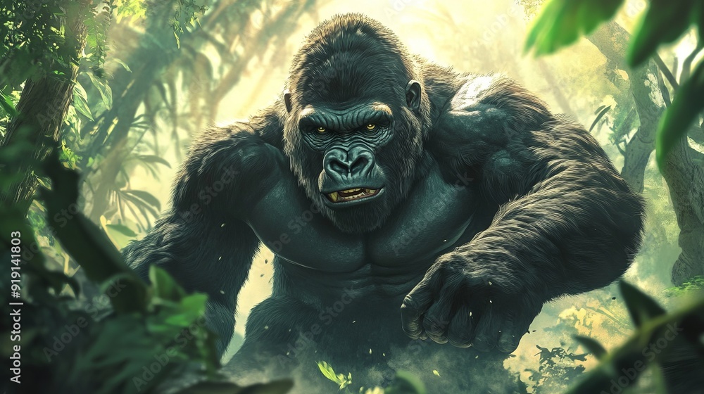 Powerful Gorilla Beats Chest in Dramatic Display Powerful Gorilla Beats Chest in Dramatic Display