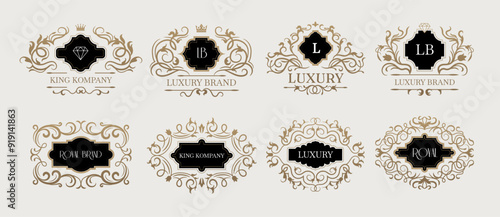 Luxury labels. Ornate decorative style premium badges set for luxury identity templates recent vector set with place for text