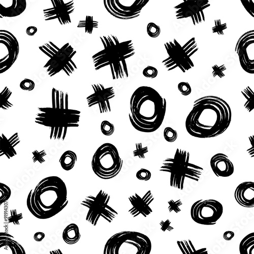 Seamless pattern with sketch cross and circle shapes