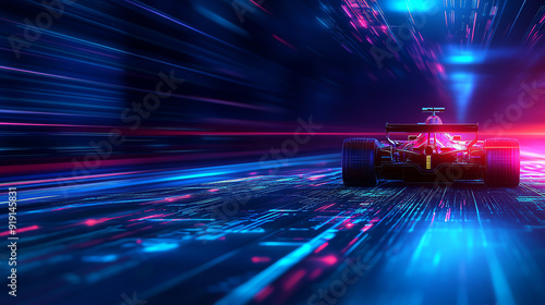 F1 car on the track with digital overlays of fuel consumption and aerodynamic efficiency metrics, a blend of speed and science, F1, technology, fuel