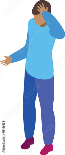 Young man is standing with his hand on his face, feeling ashamed