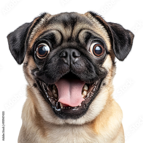 Pug Dog Making Surprised Facial Expression on Plain White Background Transparent png