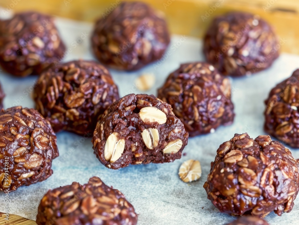 Vegan chocolate date energy balls with nuts and seeds, homemade, healthy snack, close-up. Vegan chocolate date energy balls with nuts and seeds, homemade, healthy snack, close-up.