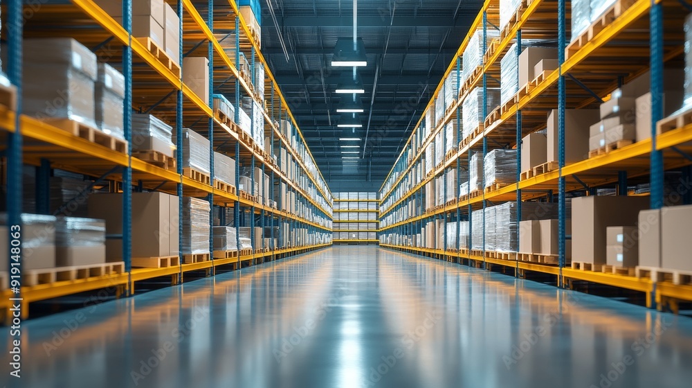 A large warehouse with many shelves and boxes A large warehouse with many shelves and boxes