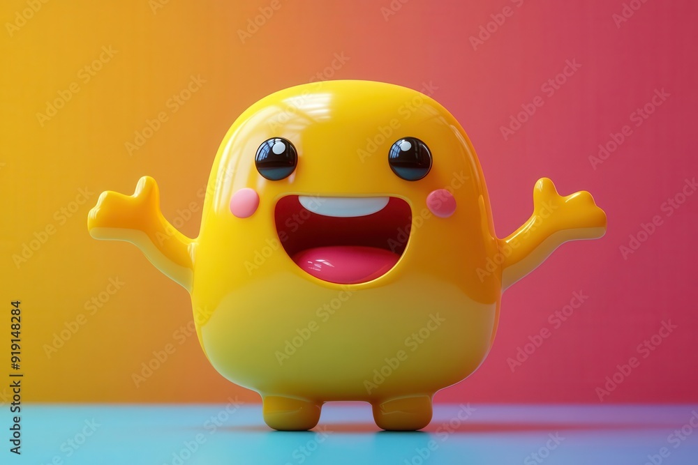 cheerful 3d cartoon character with exaggerated smile and outstretched arms vibrant primary colors smooth textures and dynamic pose against gradient background cheerful 3d cartoon character with exaggerated smile and outstretched arms vibrant primary colors smooth textures and dynamic pose against gradient background