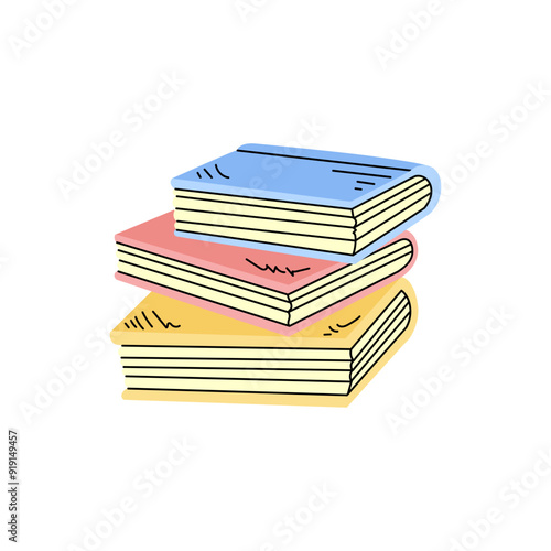 Flat Illustration. Back to School. School essential illustration. Vector textbooks sketch.