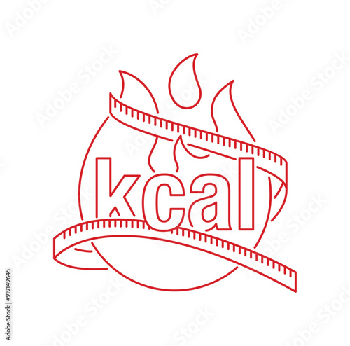 kcal icon - kilocalorie emblem - fat burning, in thin line
