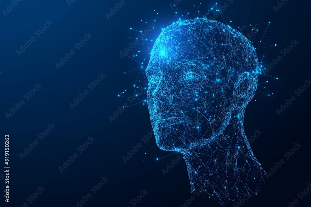Futuristic Biometric Identification Human Head in Low Poly Style on Blue Dark Background - Vector Illustration Futuristic Biometric Identification Human Head in Low Poly Style on Blue Dark Background - Vector Illustration