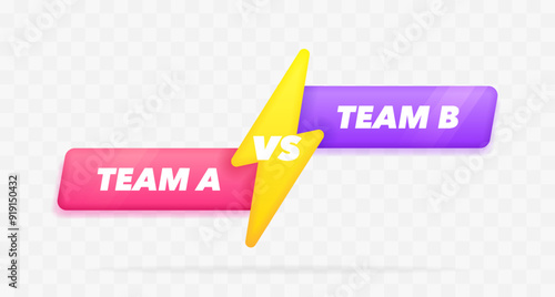 Vs battle headline with lightning bolt in 3d style isolated on transparent background. Competitions between contestants, fighters or teams. Vector illustration. photo