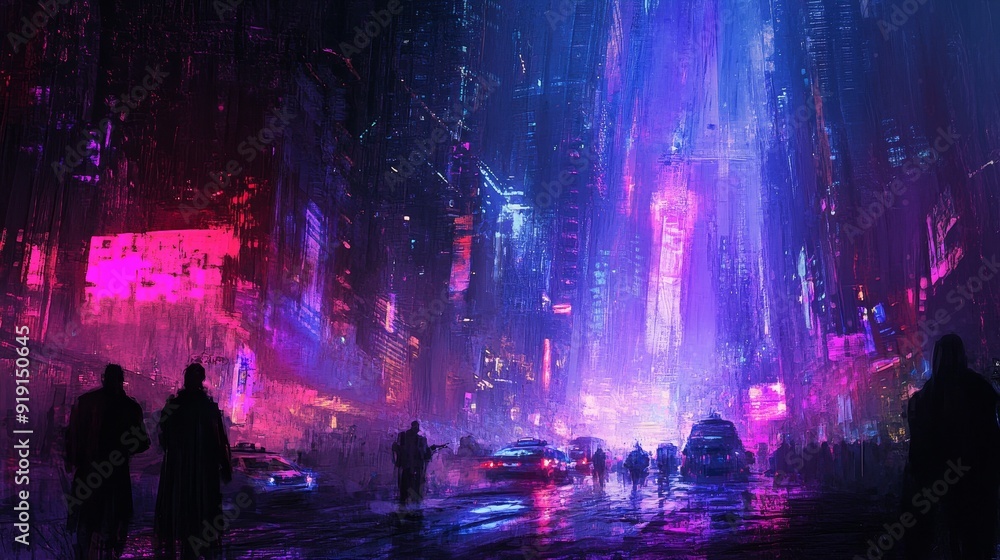 Concept artwork of a cyberpunk city with neon colors Concept artwork of a cyberpunk city with neon colors