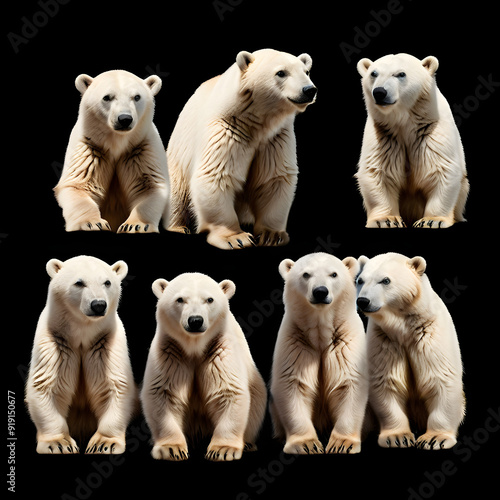 polar bear collection portrait standing side view animal bundle isolated on a white background photo