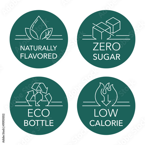 Принти на полотні Drink icons set - Naturally flavored, 0 sugar, Low-calorie, Eco-friendly bottle