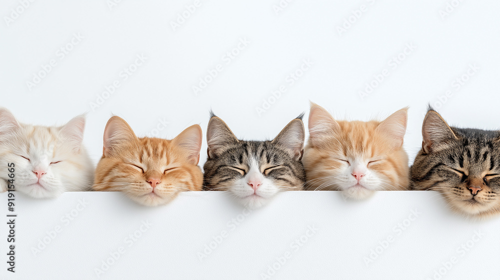 5 cute cats half heads on a white message board isolated on a background. Hyper realistic, hyper detailed. Stock photo. Highest quality. Created by art director. 5 cute cats half heads on a white message board isolated on a background. Hyper realistic, hyper detailed. Stock photo. Highest quality. Created by art director.