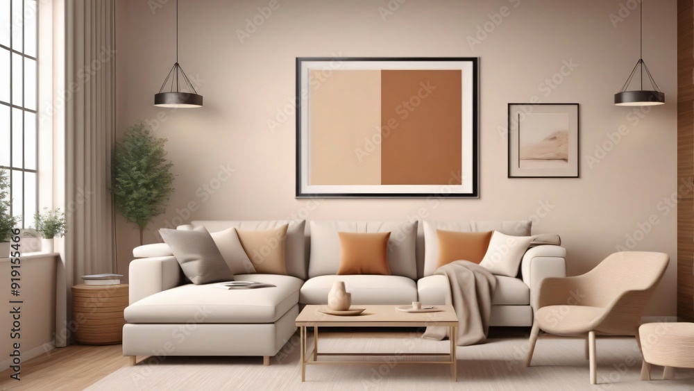 Modern living room with a fireplace, featuring contemporary furniture and stylish decor Modern living room with a fireplace, featuring contemporary furniture and stylish decor