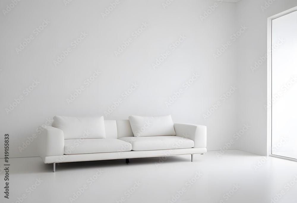 A white sofa in a minimalist white room modern living room with sofa A white sofa in a minimalist white room modern living room with sofa