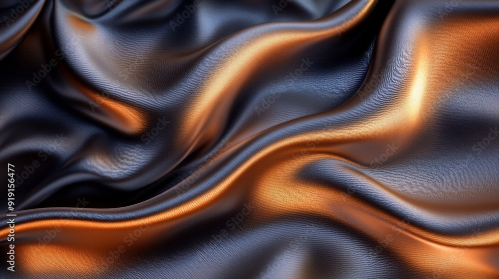 Fototapeta premium Abstract Close-up of Wavy, Shimmering Blue and Orange Fabric