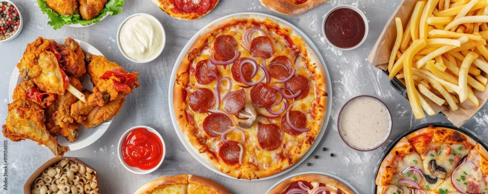 A pizza with melted cheese, pepperoni, and basil leaves. A pizza with melted cheese, pepperoni, and basil leaves.