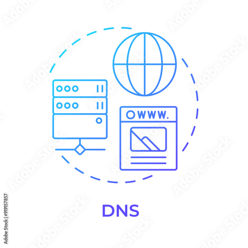 DNS blue gradient concept icon. Domain name system. Information technology infrastructure. Round shape line illustration. Abstract idea. Graphic design. Easy to use in infographic, presentation