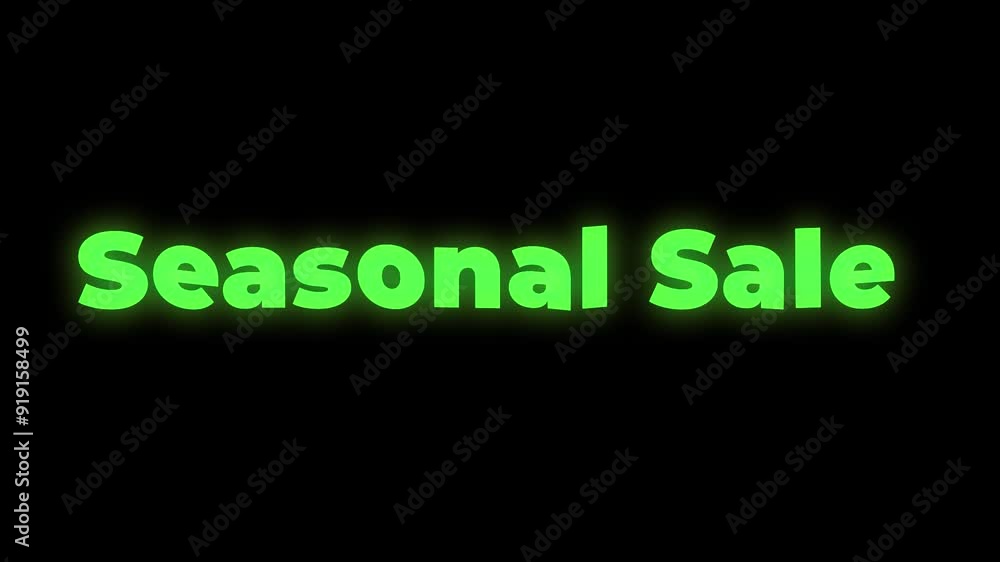Seasonal Sale Animation in Vibrant Green Text with Glow Effect on Black Background Seasonal Sale Animation in Vibrant Green Text with Glow Effect on Black Background
