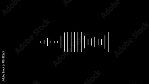 Sound wave isolated animation. Graphic animation of white color sound waves on black background.