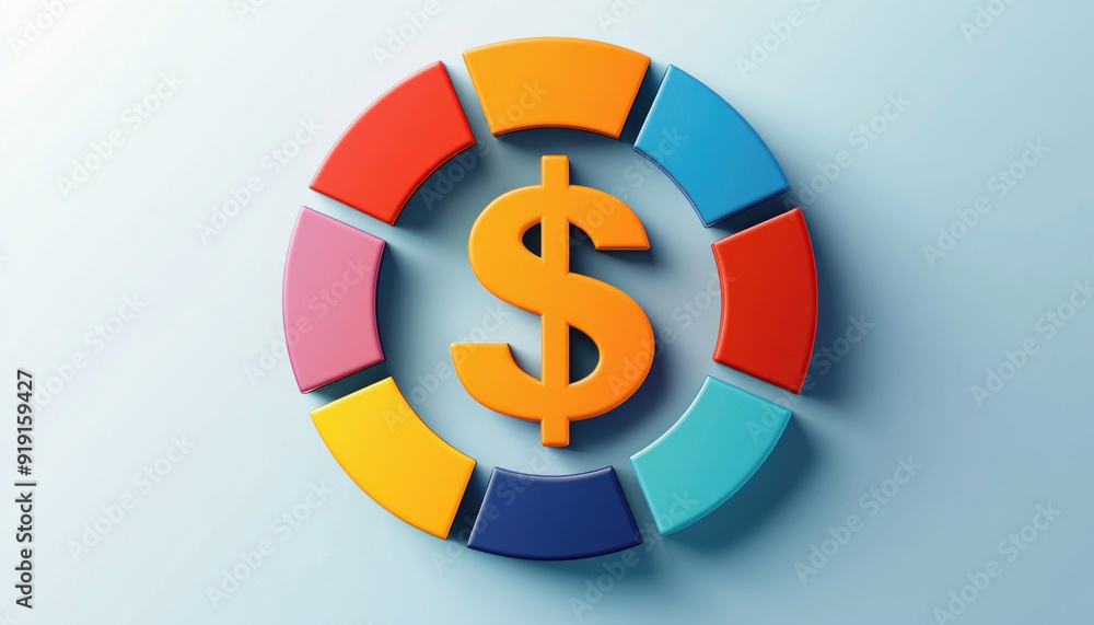 3d render of a colorful pie chart showing dollar sign 3d render of a colorful pie chart showing dollar sign