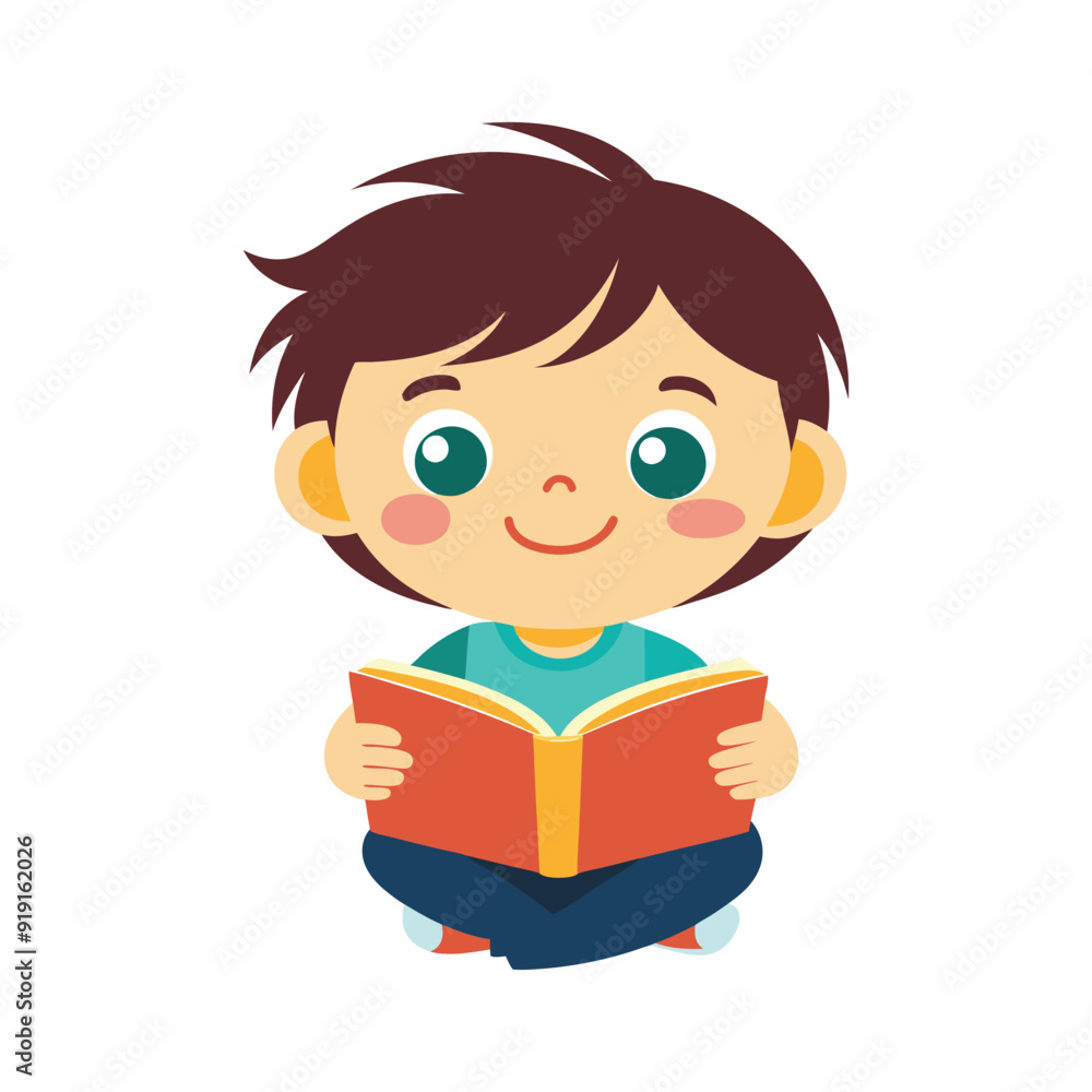 Kid Read Book with isolated vector illustration Kid Read Book with isolated vector illustration