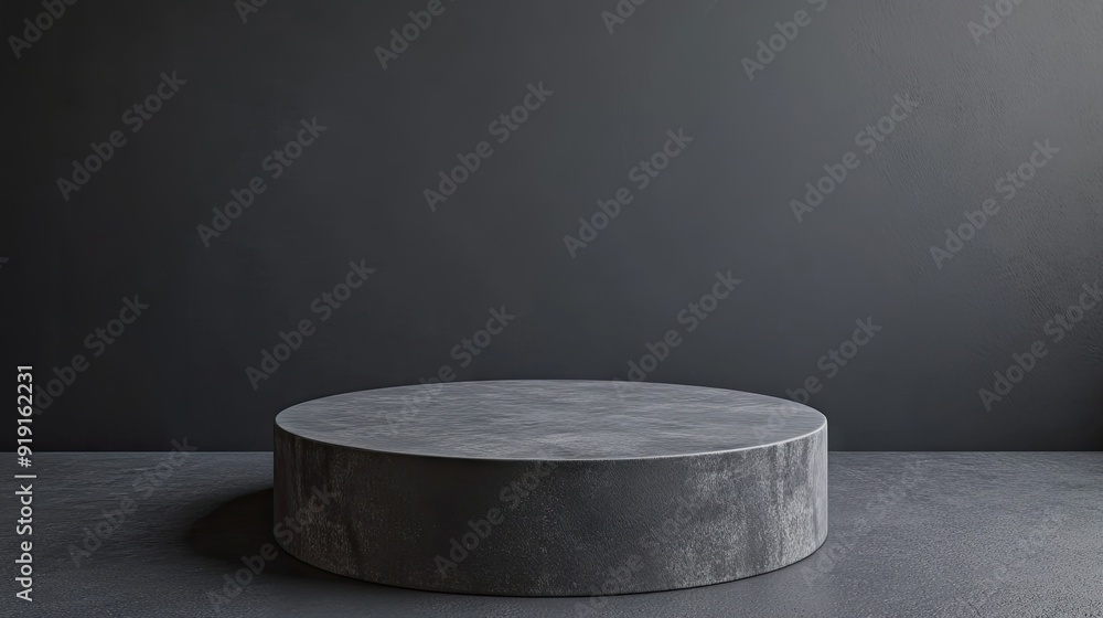 A round pedestal with a solid dark grey background, perfect for elegant and minimalist product presentations. A round pedestal with a solid dark grey background, perfect for elegant and minimalist product presentations.