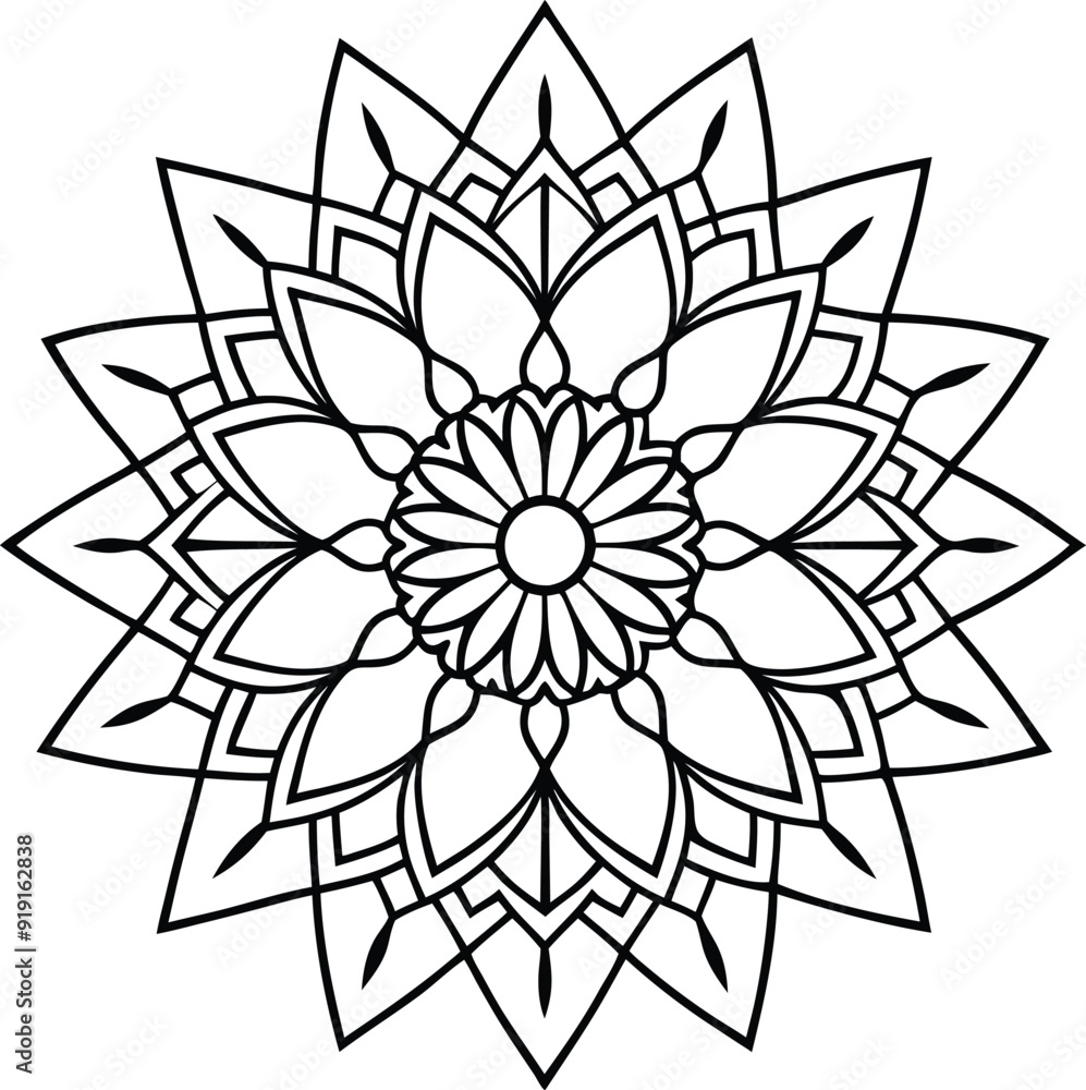 Boho Mandala Outline Art with Geometric Shapes and Floral Motifs, Black and White High Detail, Thin Line Maximalist Design Boho Mandala Outline Art with Geometric Shapes and Floral Motifs, Black and White High Detail, Thin Line Maximalist Design