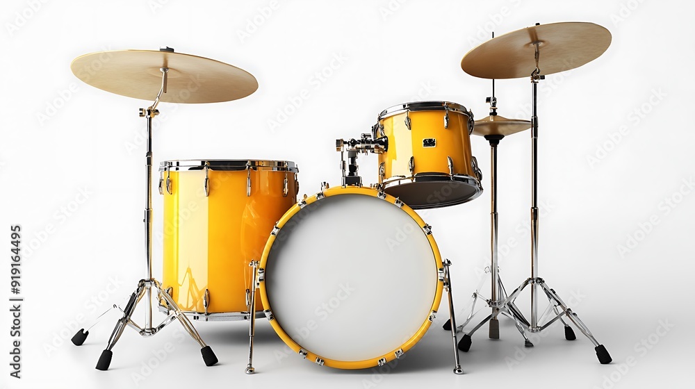 Yellow Drum Set on White Background Yellow Drum Set on White Background