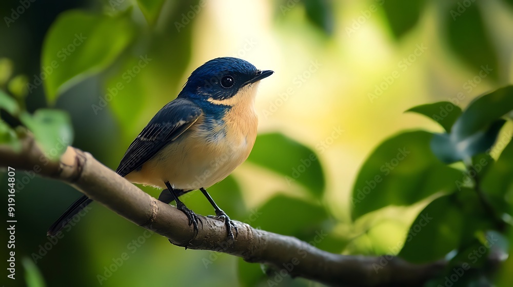 Fototapeta premium Blue-Crested Flycatcher Perched on a Branch
