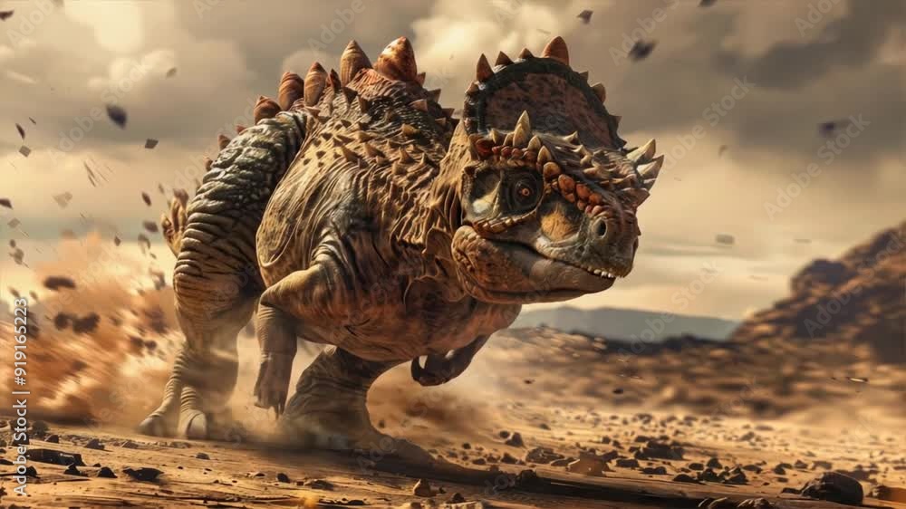 Prehistoric T-Rex beast roams barren desert landscape in 3D render ...