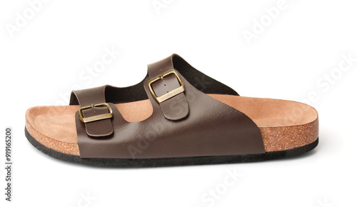 Side view of single leather cork sandal