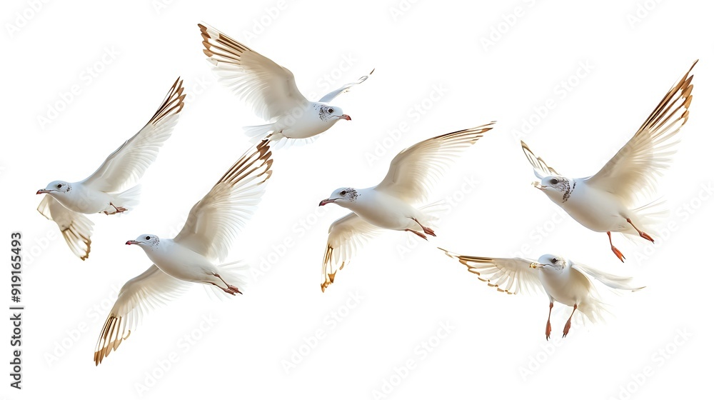 Naklejka premium Seagulls in Flight against a White Background