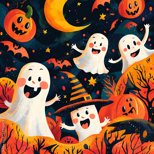 ハロウィンのコミカルなイラスト、ベクター素材